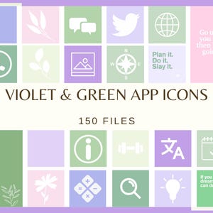 VIOLET & GREEN APP アイコン - 150 ファイル (iPhone アイコン、アプリ カバー、ハイライト アイコン、Android アプリ アイコン 壁紙、ウィジェット、プランナー、背景)