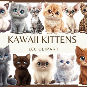 CHATONS KAWAII - 100 cliparts aquarelle (300 dpi Bengale balinais Bombay British Shorthair birman Chausie exotique La Havane brun himalayen)