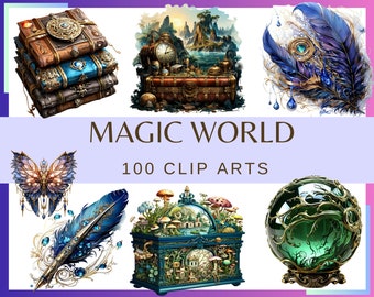 Magic World Clip Art Bundle: 100 Esoterische PNGs (Digitaler Download)