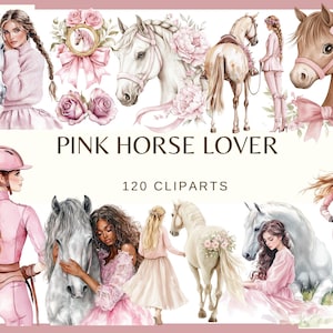 Rosa Pferd: 120 PNG, 300 DPI Clipart Romantische Reiter-Kunst (Kommerzielle Nutzung, Digitaler Download, auf transparentem Hintergrund)