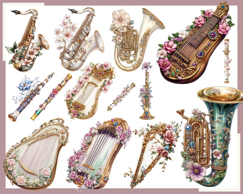 Royal Musical Instrument Clipart: 100 PNG Graphics (commercial Use) - Etsy