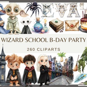 WIZARD SCHOOL BIRTHDAY Party - 260 watercolor clip arts (magic, Nursery Decor, 300 dpi, commercial use, baby shower, png)