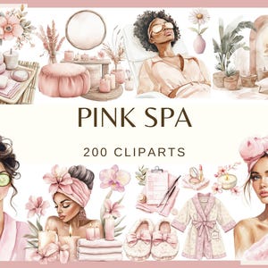 SPA ROSE - 200 images clipart (png, 300 dpi, journée spa rose et beige pour filles, éléments de relaxation et de soins personnels PNG pour agenda, faire-part)