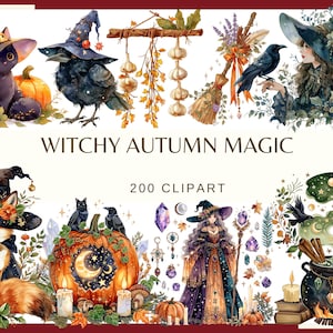 Häxig höstmagi: 200 PNG, 300 DPI Halloween Clipart, Mystic Fall Journal-element, förtrollade efemera (kommersiellt bruk, digitalt)