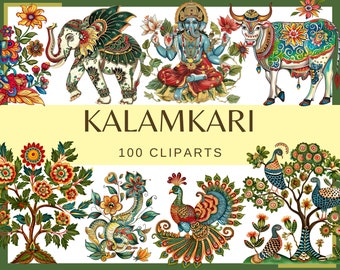Kalamkari Clipart Bundle: Indian Gods, Mandala Art (PNG, 300 dpi) (Commercial Use)