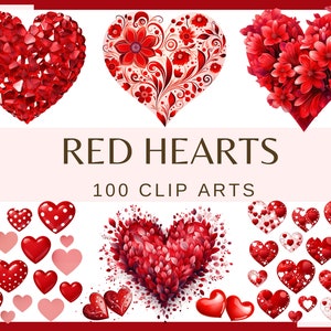 RED HEARTS - 100 clip arts (300 dpi, mother's day, Transparent background, commercial use, bundle, digital, love, valentine's day, png)