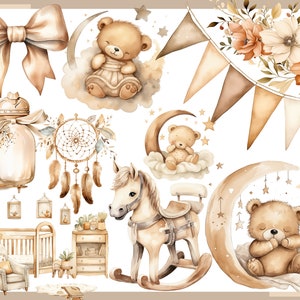 Ours en peluche beige 100 cliparts, baby shower pour nouveau-nés, décoration de chambre d'enfant, bébé garçon, petite fille, ours en peluche beige image 5
