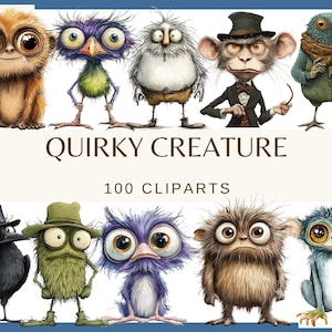 Eigenzinnige wezens - 100 clip arts (300 dpi, transparante achtergrond, bundel, digitaal, esoterisch, png, mystiek, fantasie occult, schattig, mysterie)
