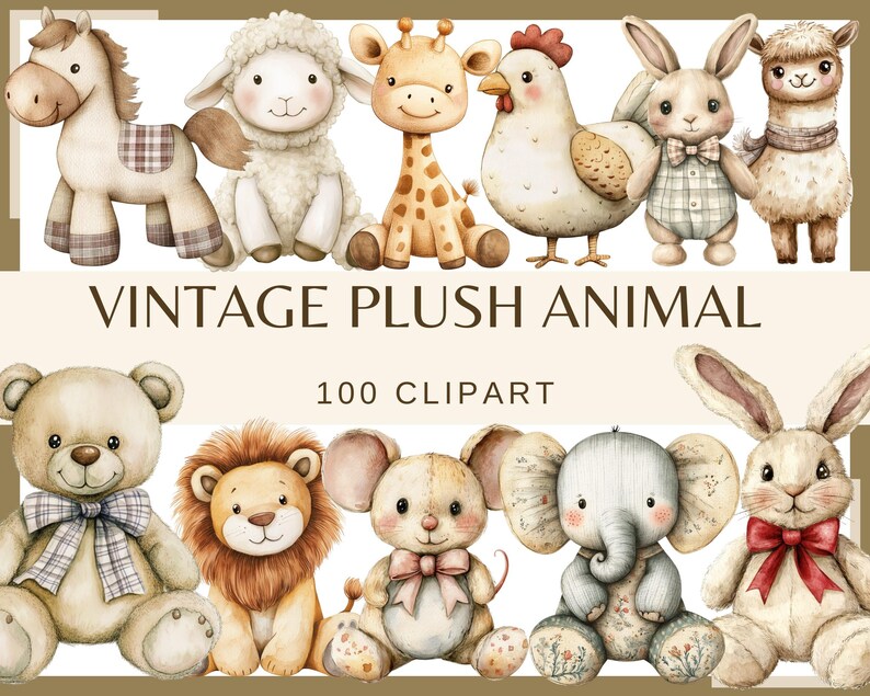 Vintage Plush Animal Clipart: 100 PNG Bundle (commercial Use) - Etsy