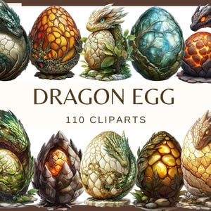 HUEVOS DE DRAGÓN - 110 imágenes prediseñadas de acuarela (dragón mágico, hada, dragón de fantasía, huevo de bebé dragón, imágenes prediseñadas de fantasía)