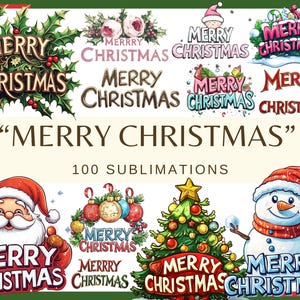 MERRY CHRISTMAS - 100 Sublimationen (300 dpi, Weihnachtsbaum, Dekor, Fee, Weihnachtsmann-Schneemann, digital, png, Postkarte)
