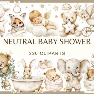 NEUTRAL BABY SHOWER - 330 watercolor cliparts (baby shower gifts 300 dpi baby clip art, baby png Baby shower for a boy, Nursery b-day Decor)