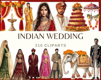 Indian Wedding Clip Art Bundle: Bride, Groom, Elephant (Digital Download)