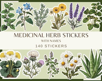 Watercolor Medicinal Herb Stickers: 140 Plant Clip Art (Digital Download)