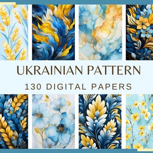 UKRAINIAN PAPERS - 130 digital papers (300 dpi, commercial use, craft work, country, ukraine, ukrainian flag, yellow, seamless pattern)