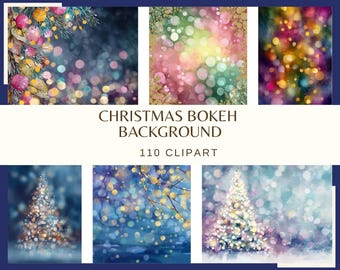 Christmas Bokeh Backgrounds: 110 JPG IMAGES, 300 DPI Holiday Light Backdrop Festive Winter (Commercial Use, Digital)