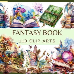 FANTASYBOOKS - 110 clip arts (300 dpi, magisch boek, bundel, digitaal, esoterisch, png, mystiek, hekserij, occult, tovenaar, mysterie)