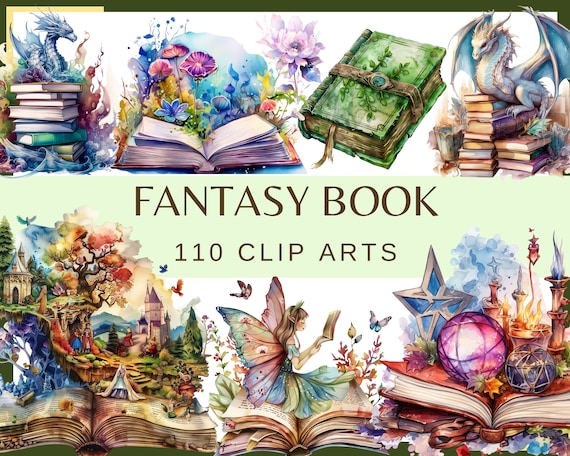 Fantasy Book Clip Art: Magic, Witchcraft, Wizard (PNG Digital Download)