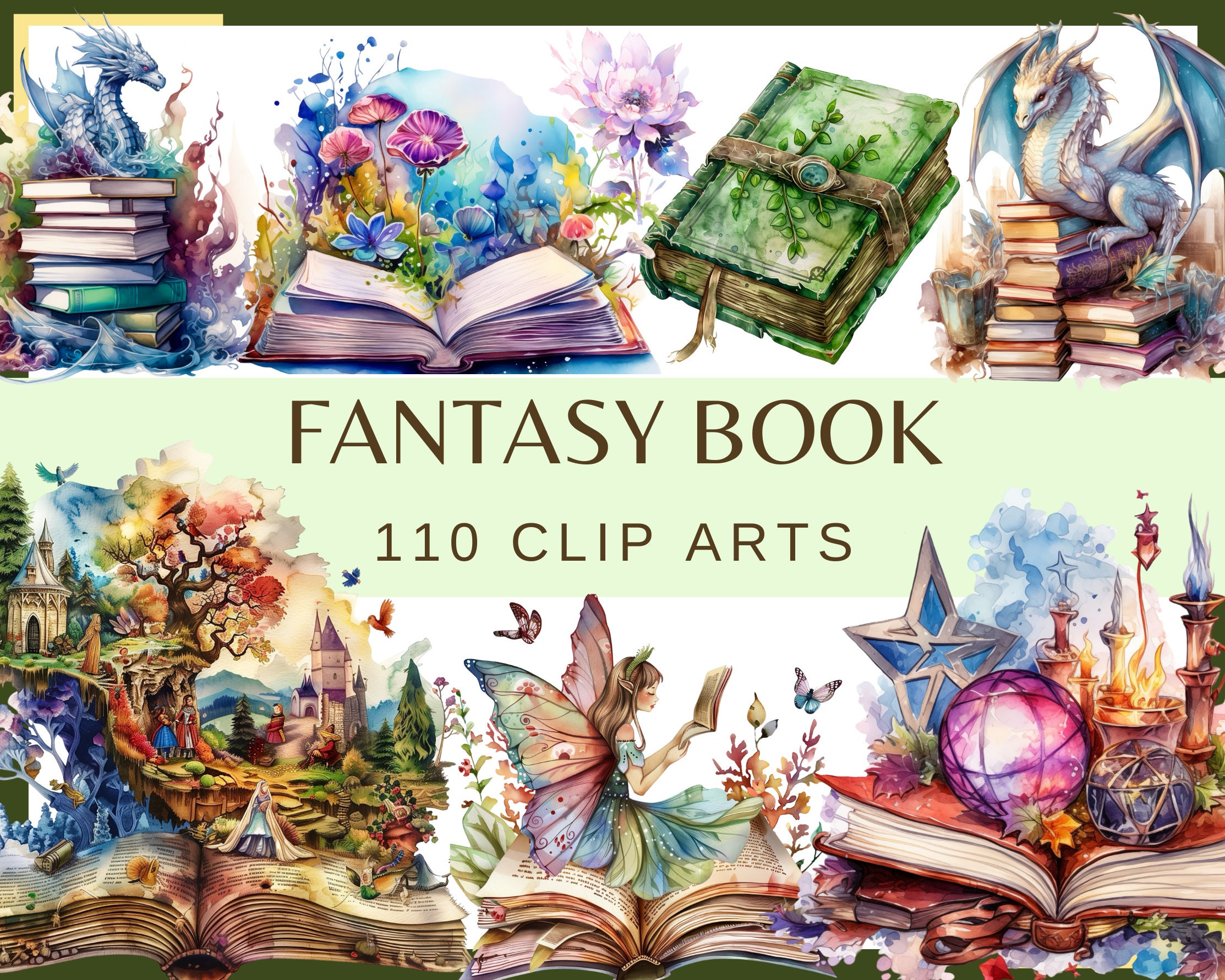 Fantasy Book Clip Art Magic Witchcraft Wizard PNG Digital Download 