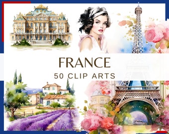 FRANCE - 50 clip arts (300 dpi, png, Transparent background, croissant, macaroon, commercial use, bundle, digital, country, eiffel tower, )