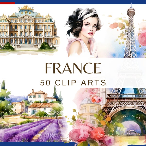 FRANCE - 50 clip arts (300 dpi, png, Fond transparent, utilisation commerciale, bundle, numérique, pays)