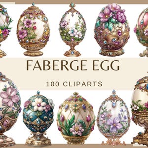 HUEVOS DE FABERGÉ - 100 imágenes prediseñadas de acuarela (png, 300 ppp, libros de moda, gráficos de moda de princesas, joyas reales, joyas elegantes, libros de moda ...