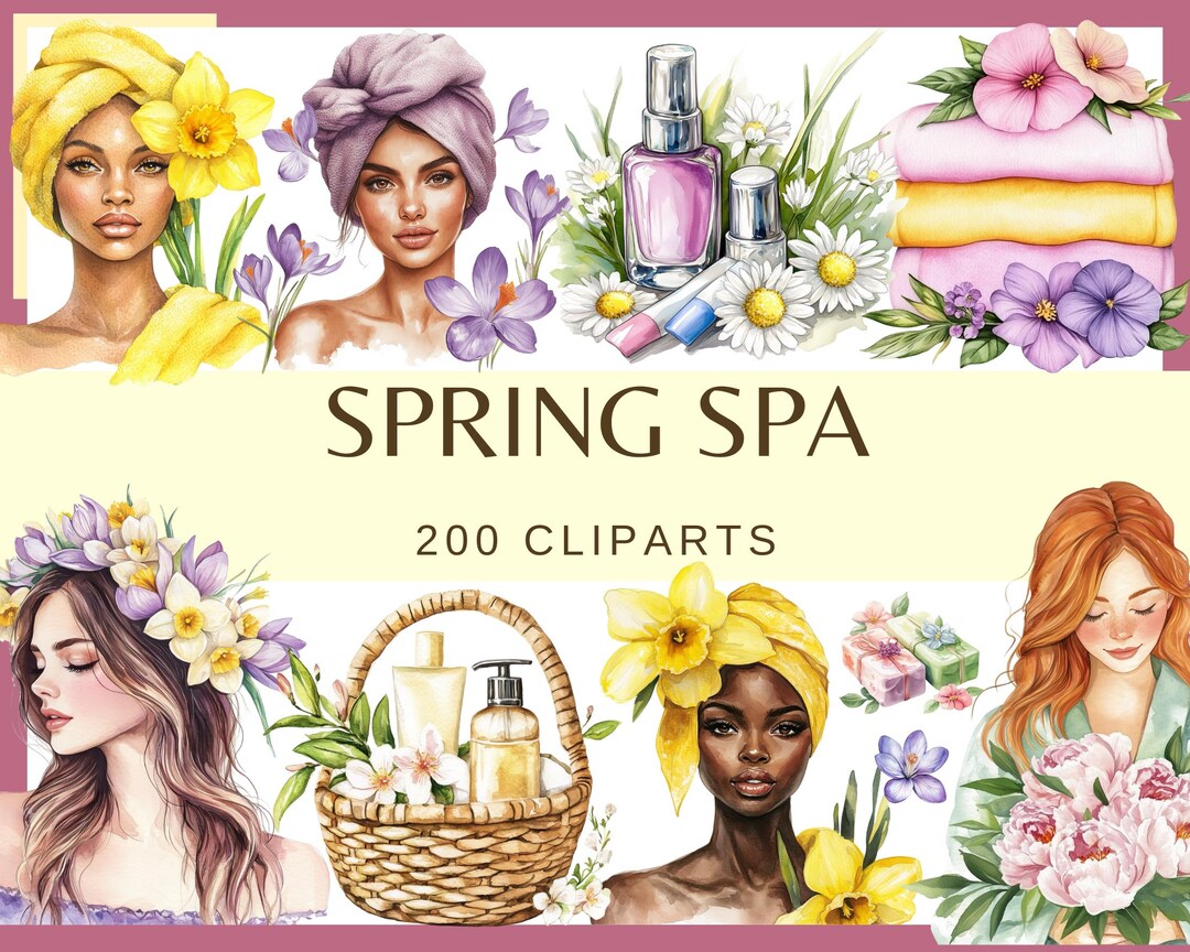 Spring Spa Clipart: Floral Wellness Graphics (PNG, 300 DPI) Digital ...