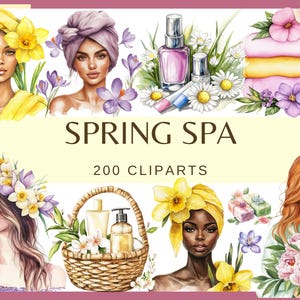 SPA PRINTEMPS - 200 images clipart (png 300 dpi Floral Spa Day Fleurs de printemps Bien-être Soins de la peau Soins de la peau Beauté Graphismes Élément de spa pour agenda)