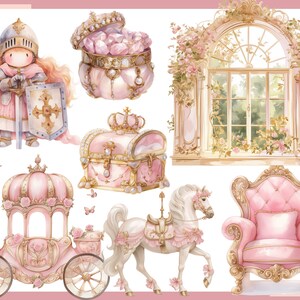 Pink Princess Clipart: Castle, Dragon, Unicorn & More (110 PNG Files ...