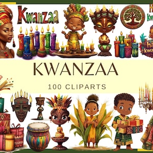 KWANZAA - 100 clip arts (300 dpi, kwanzaa-viering, kaars, meer, trommel, 26 december, png)