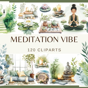 MEDITATION VIBE - 120 clip art (300 dpi, sfondo trasparente, uso commerciale, bundle, digitale, India, png, mandala colorato)