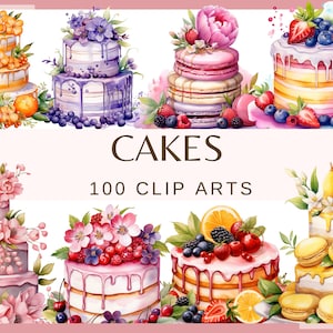 ケーキ - クリップ アート 100 点 (300 dpi、イチゴ、ラズベリー、ブルーベリー、マカロン、レモン、チョコレート、誕生日、花柄、レインボー、ウェディング ケーキ png)
