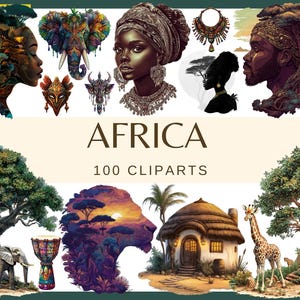 AFRICA - 100 clip art (300 dpi, kwanzaa natura africana animali, tamburi, donna, uomo, cultura tradizione africana, savana djembe dun dun, png)