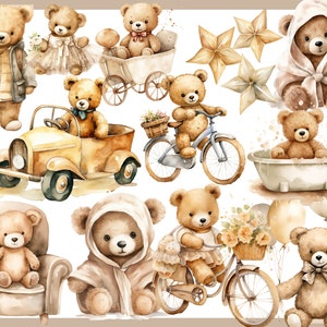 Ours en peluche beige 100 cliparts, baby shower pour nouveau-nés, décoration de chambre d'enfant, bébé garçon, petite fille, ours en peluche beige image 8