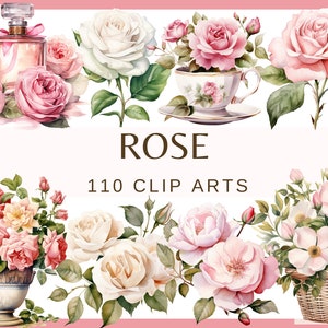 ROSEN - 110 Clip-Arts (300 dpi, kommerzielle Nutzung, Bündel, Blumen, Natur, Garten, Rosenmädchen, Rosenduft, Rosenkorb, Rose in Vase, png)