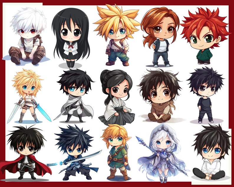 Chibi Anime Clipart: 100 Watercolor Cartoon Pngs (digital Download) - Etsy