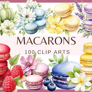 MACARONS - 100 clip art (300 dpi, Fragola, Lampone, Mirtillo, Mora, Limone, Cioccolato, Caffè, Floreale, Macarons png)