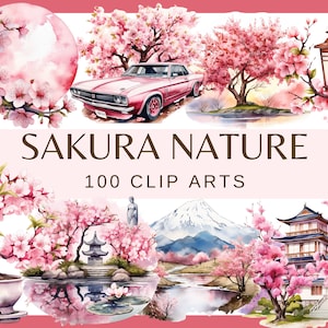 SAKURA NATURE - 100 clip art (ciliegio in fiore, png, Giappone, 300 DPI, bundle, digitale, fiori e alberi primaverili, floreale, casa in porcellana, floreale)