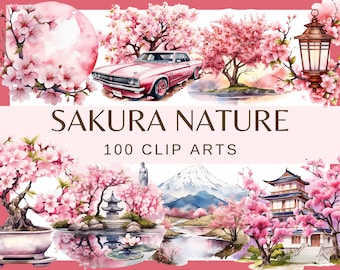Sakura Cherry Blossom Clip Art: Japanese Spring Flowers (100 PNG Digital Download)