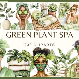 GREEN PLANT SPA - 230 clip arts (png, 300 dpi, Dia de Spa Natural png | Bem-estar Verde e Bege, Beleza Botânica, Elementos de Autocuidado)