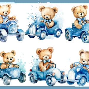 BLUE TEDDY BEAR. Baby shower for a boy, Nursery Decor 100 watercolor clip arts Transparent background, 300 dpi, commercial use png 画像 4