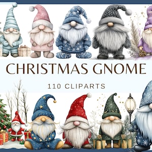 CHRISTMAS GNOMES - 110 Cliparts (christmas tree decoration, pink blue green grey gold silver red gnome Digital Scrapbooking gnome in forest)