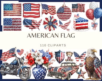 American Flag: 110 PNG, 300 DPI USA 4th of July Graphics Patriotic Illustration (Commercial Use, Digital)