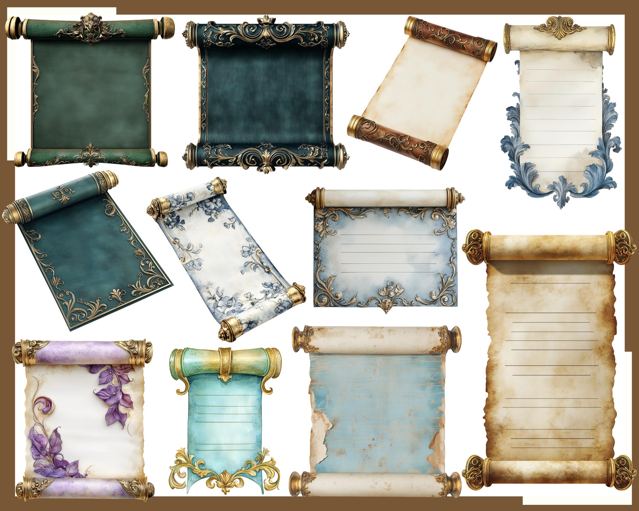 Watercolor Scroll Clipart: Vintage Paper, Royal Proclamation (90 PNG ...