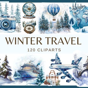 VIAGEM DE INVERNO - 120 clip arts (pacote de planejador de viagens png Torre Eiffel, Taj Mahal, Estátua da Liberdade, 300 dpi, gráficos de férias)