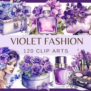 MODA VIOLET - 120 imágenes prediseñadas de acuarela (png, 300 dpi, Ilustración de moda Libros de moda Fashionista Chic Girl princesa Gráficos de moda)
