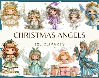 Christmas Angels: 100 PNG, 300 DPI Winter Festive Holiday Cliparts (Commercial Use, Digital Download)