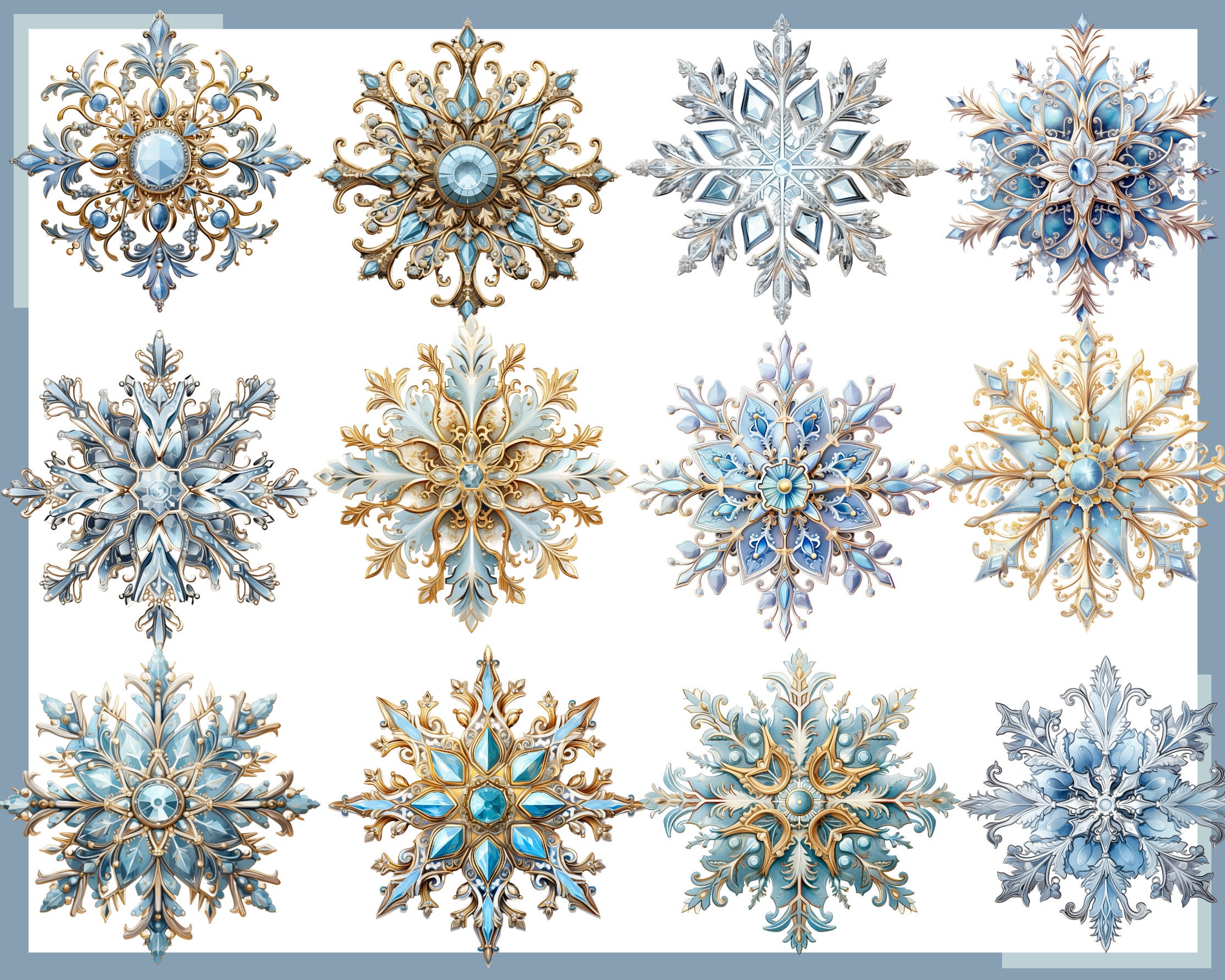 Watercolor Snowflake Clipart: Vivid Christmas PNG Graphics (digital ...
