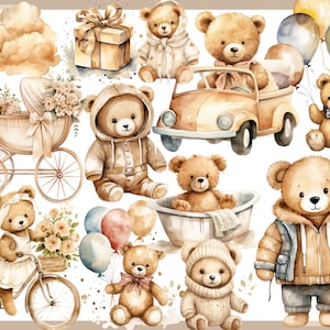 BEIGE TEDDY BEAR 100 clip arts, Baby shower for newborns, Nursery Decor, Baby boy, Baby girl, Beige Teddy Bear image 10