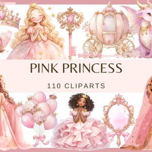 ROZE PRINSES - 110 cliparts (300 dpi, kasteel, draak, ridder, koets, bloem, kroon, spiegel, vlinder, halsloos, tiara, pony, Unicorn Star)